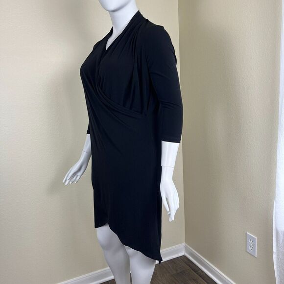 Clara Sun Woo Women's Size XL Black Drape Crossover Tulip Midi Dress Minimalist - Picture 10 of 12